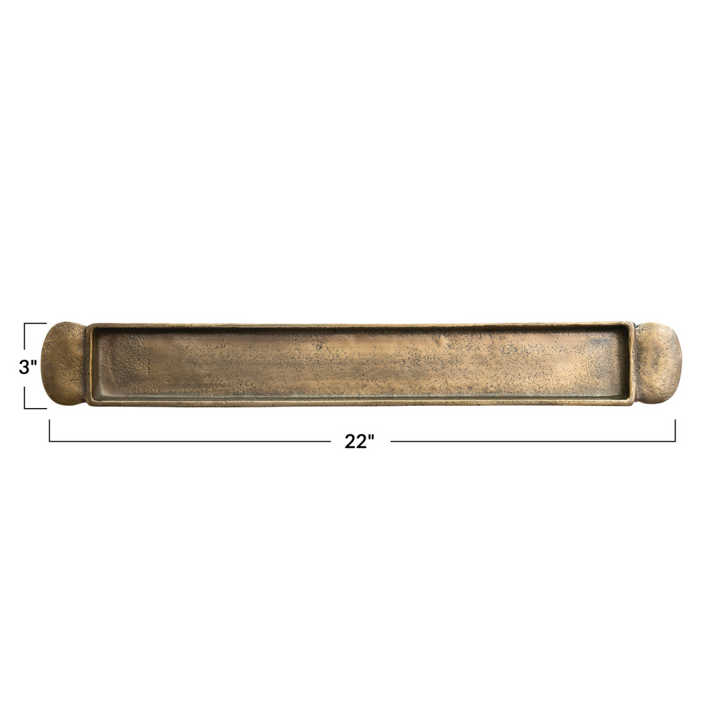 Decorative Cast Aluminum Tray w/ Handles, Antique Brass Finish