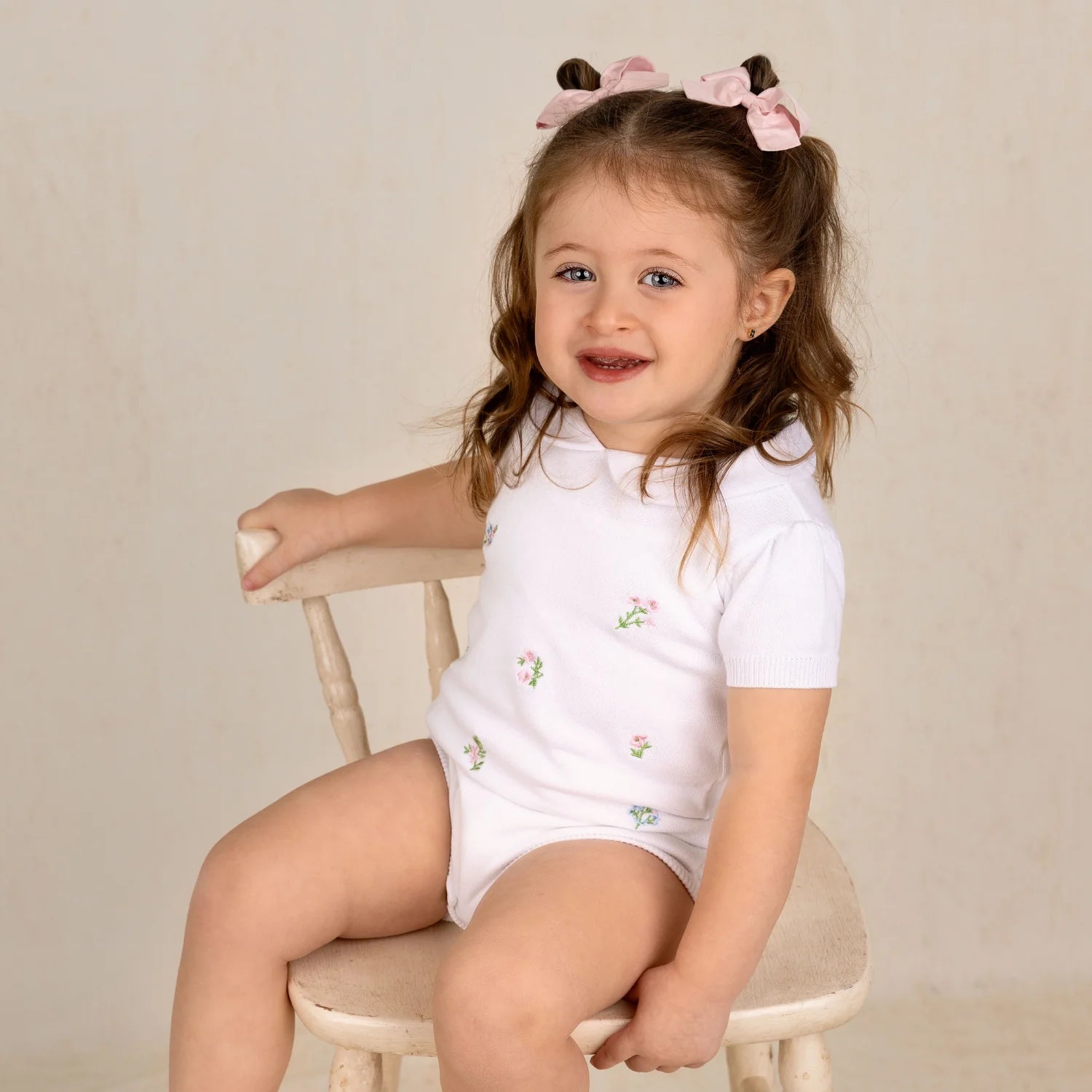 Girls Embroidered Garden Knit Romper