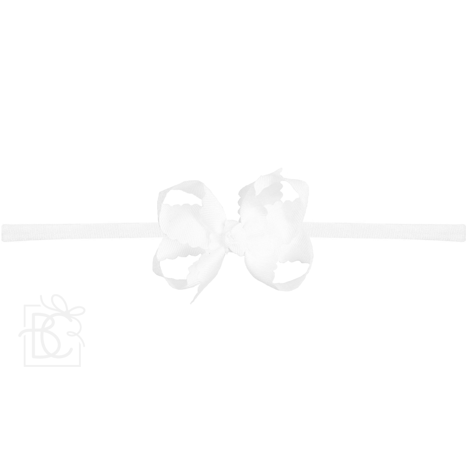 Thin Nylon Headband with Grosgrain Scalloped Edge Hair Bow