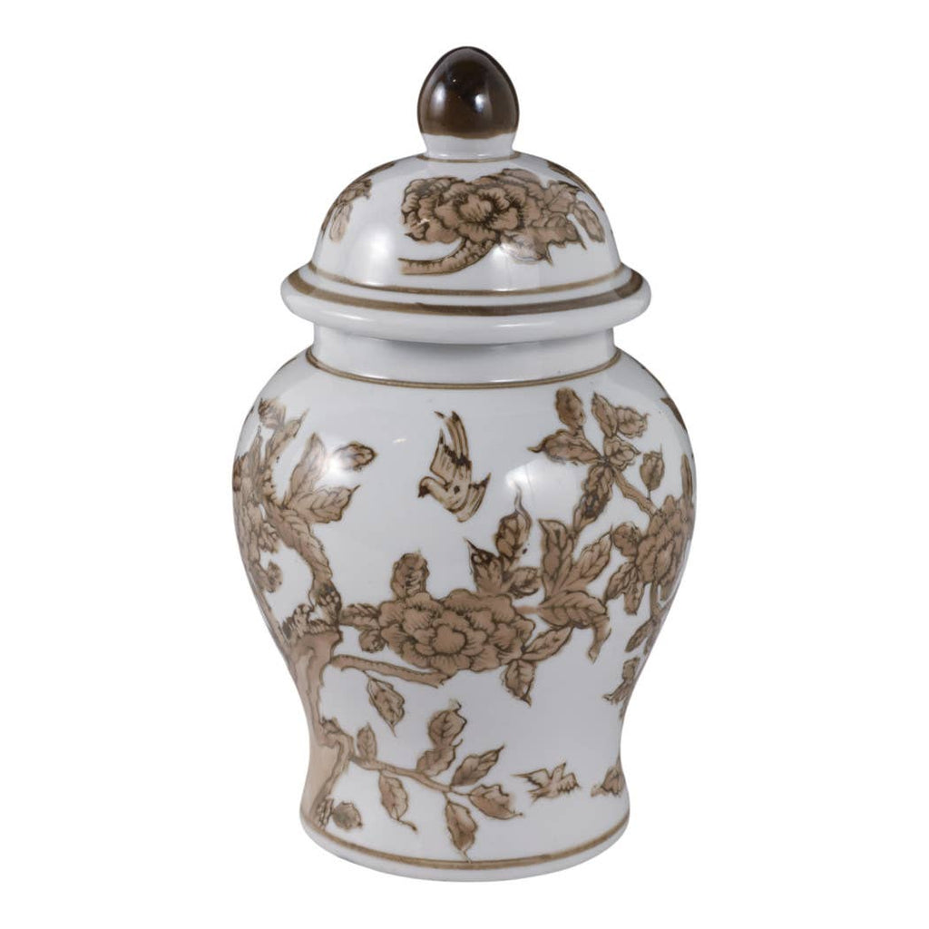 Decorative Vase - Brown & White Ceramic Jar with Lid, 8 in.