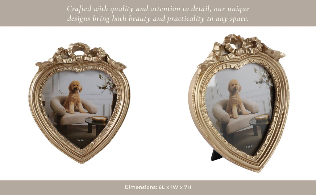 Photo Frame - Gold Polyresin Coquette Heart, 5x5 in.