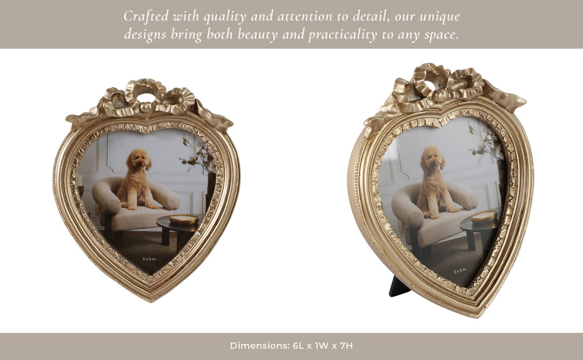 Photo Frame - Gold Polyresin Coquette Heart, 5x5 in.