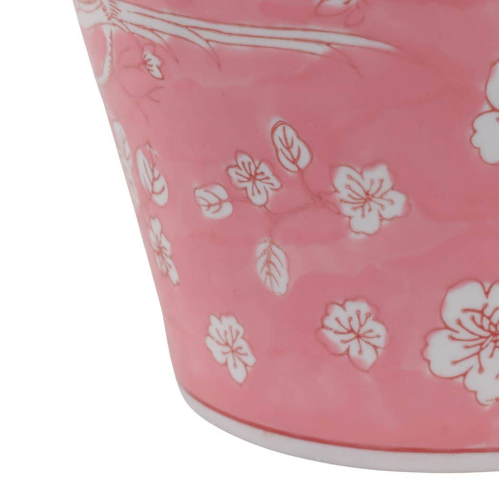 Decorative Jar - Pink/White Ceramic Floral Chinoiserie, 14 in.
