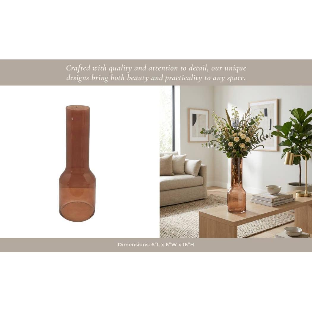 Decorative Vase - Brown Glass Long Neck Sculptural, 16 in.