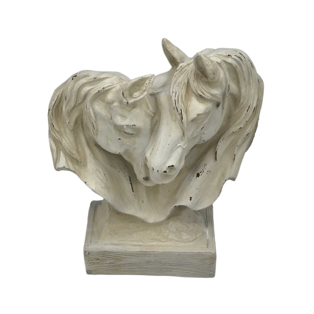 16" Horse Head Heart Wood-Like Carving Statue Centerpiece