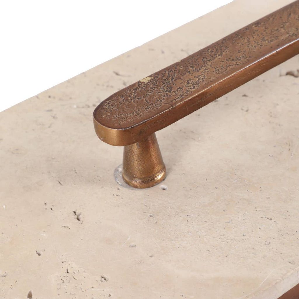 Decorative Box - Tan/Bronze Travertine Oval with Lid, 12 in.