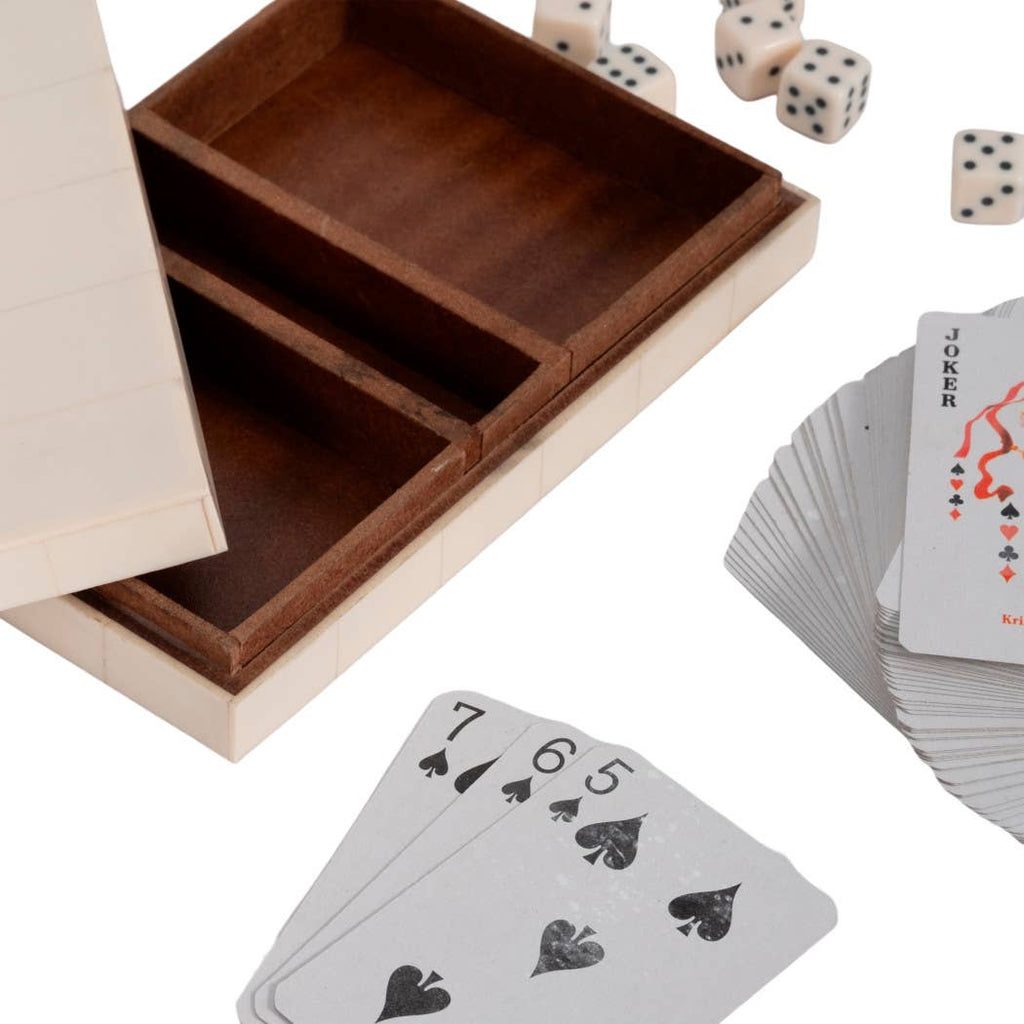 Table Game - White/Black Wood Casual Cards & Dice Box, 7 in.