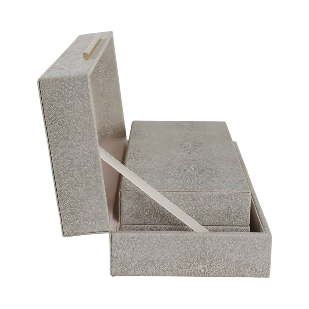 Boxes Set of 2 - Ivory Wood Shagreen Rectangle, 12/14 in.