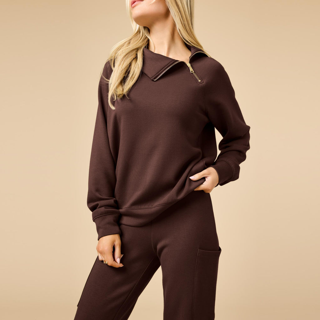 Softies DreamTech Zip Mock Neck with Pant in Espresso