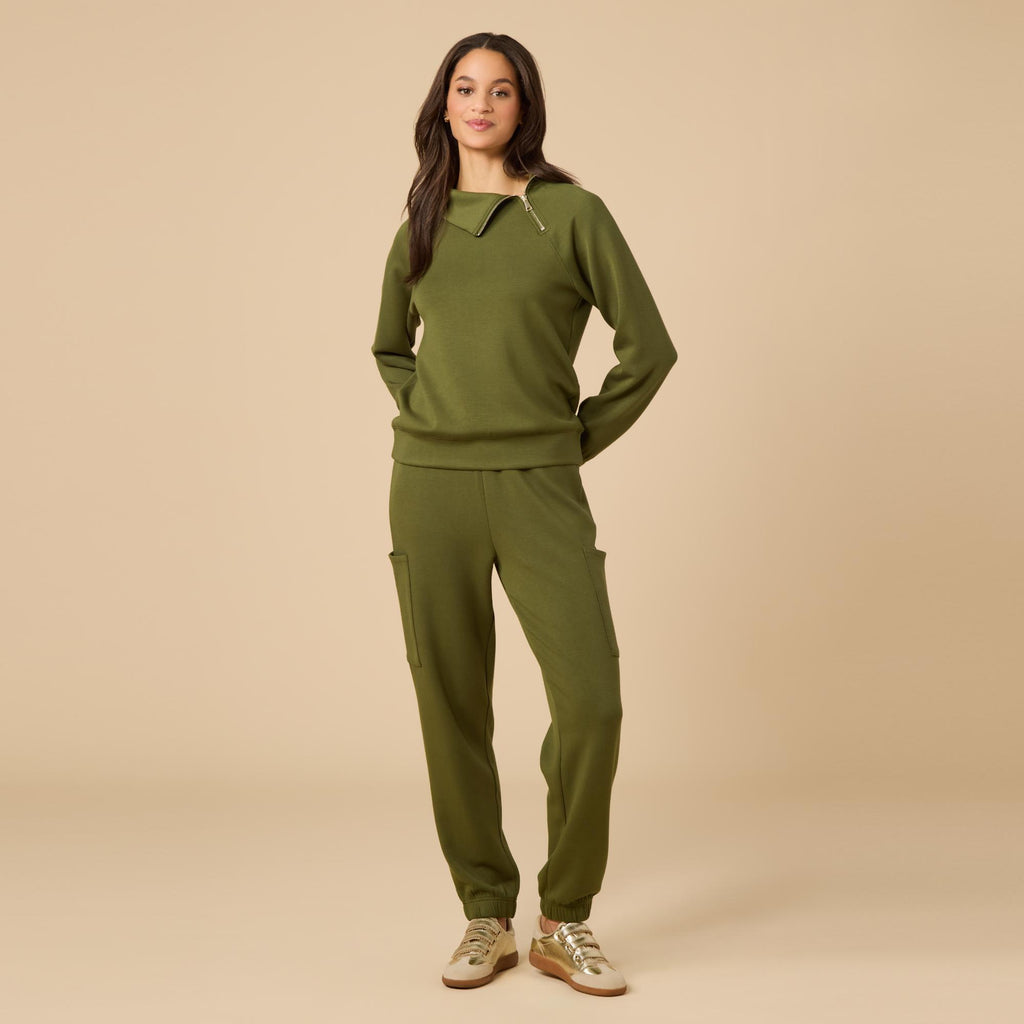Softies DreamTech Zip Mock Neck with Pant in Olive