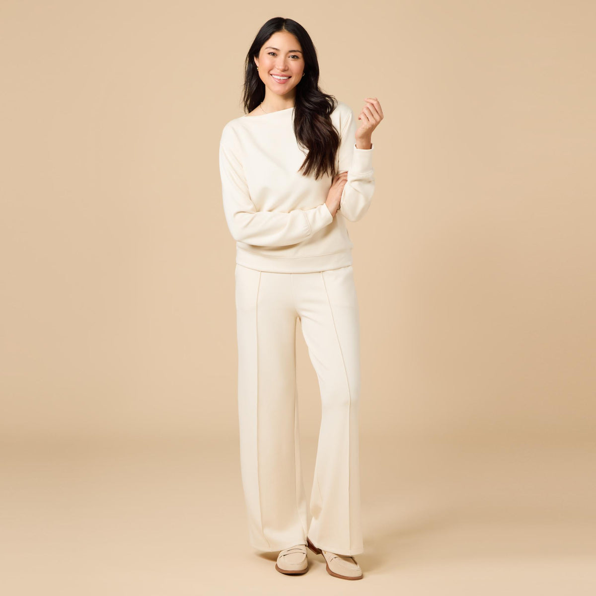 DreamTech Boat Neck with Pintuck Pant in Almond