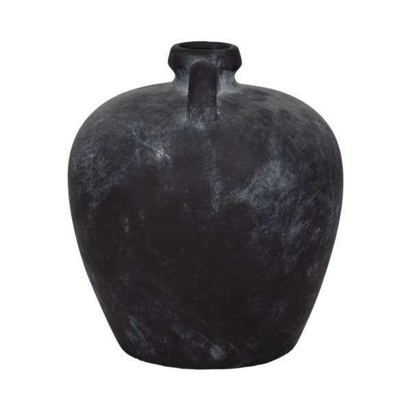 Decorative Vase - Black Weathered Terracotta Jug Handle, 10 in.