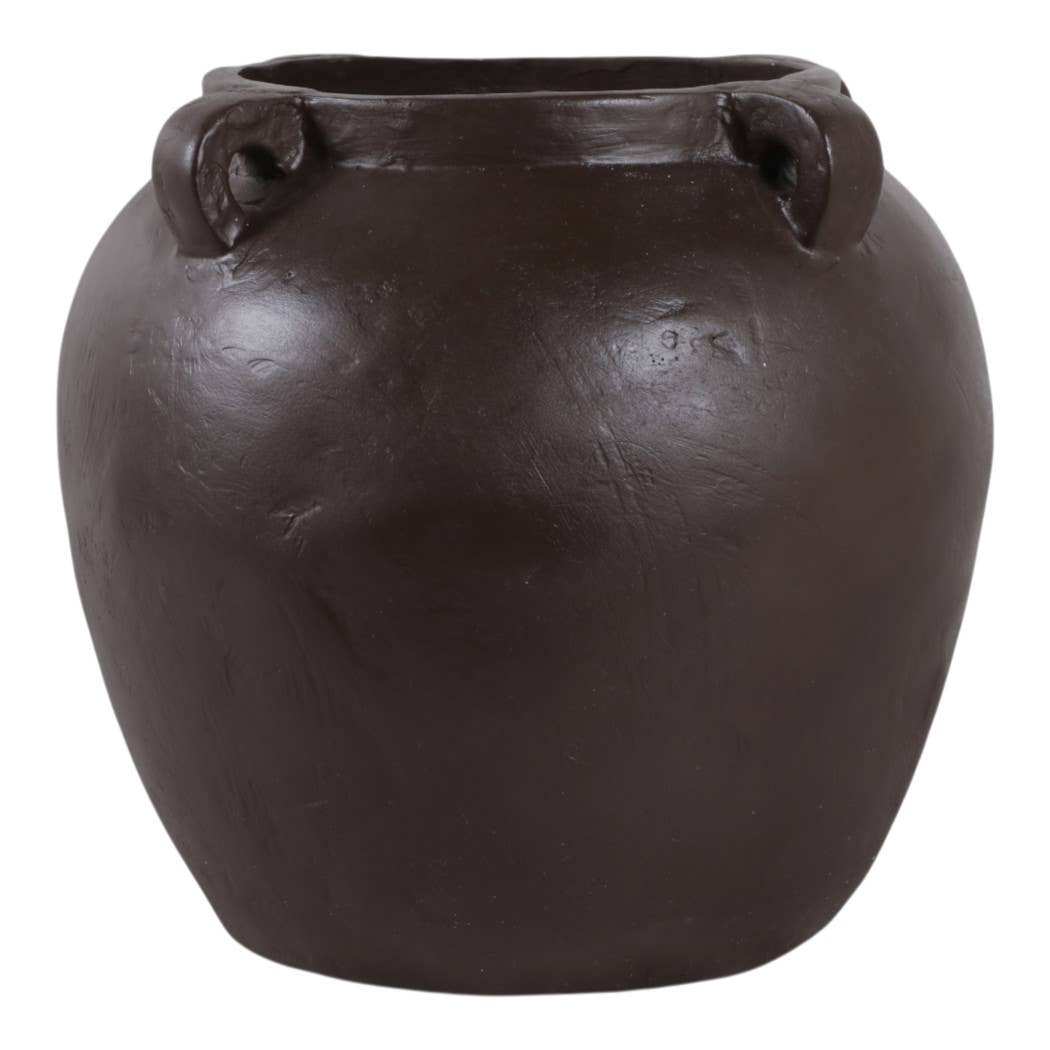 Decorative Vase - Brown Pottery Textured 4-Handle, 14 in.