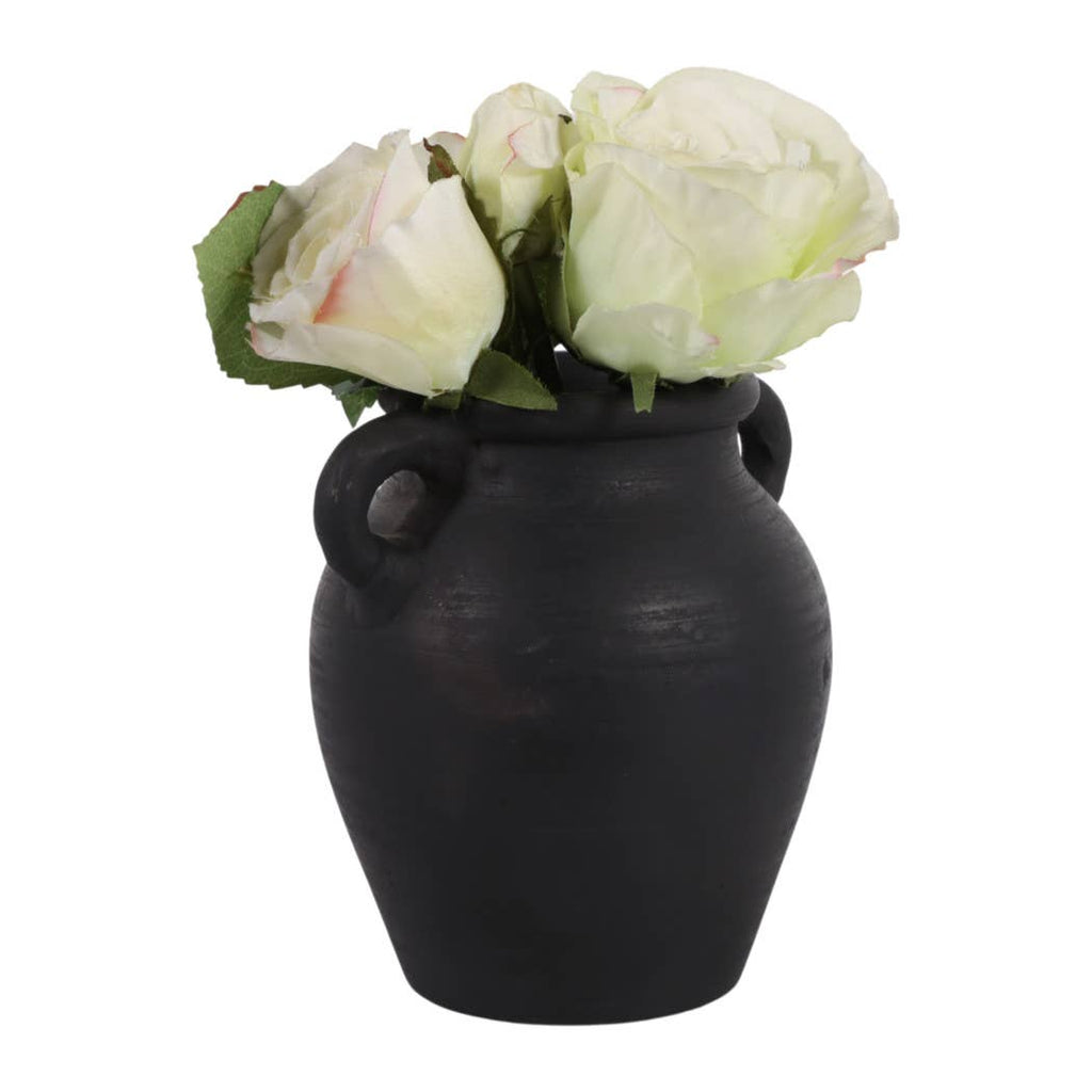 Decorative Vase - Black Terracotta Bud with Handles, 6 in.