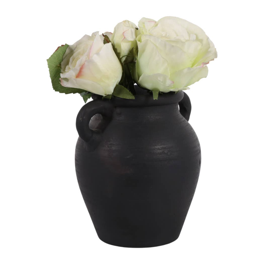 Decorative Vase - Black Terracotta Bud with Handles, 6 in.