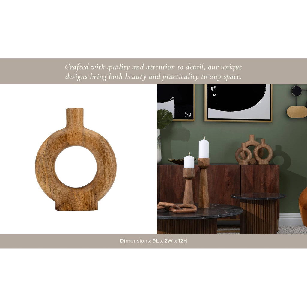 Decorative Vase - Brown Wood Circular Donut Cut-Out, 12 in.