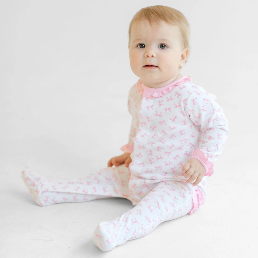 Baby Bows Printed Ruffle Footie