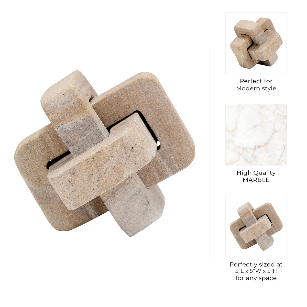 Decorative Sculpture - Brown Marble Interlocking Knot, 5 in.