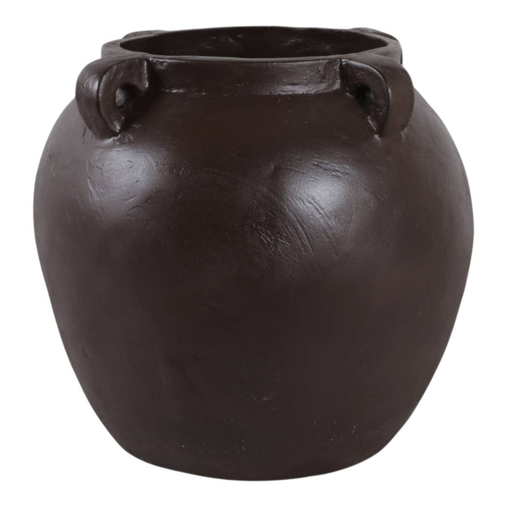 Decorative Vase - Brown Pottery Textured 4-Handle, 14 in.