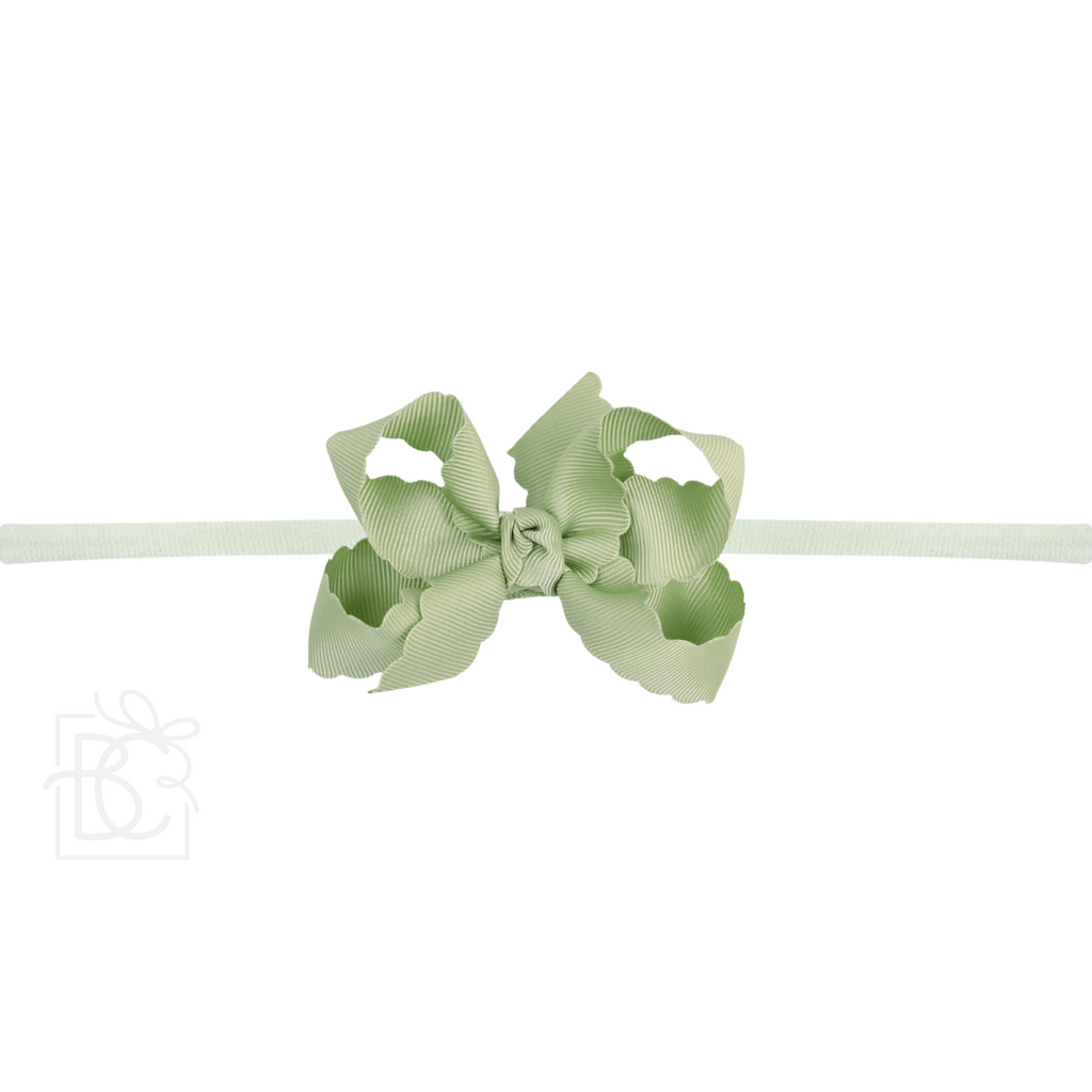Thin Nylon Headband with Grosgrain Scalloped Edge Hair Bow