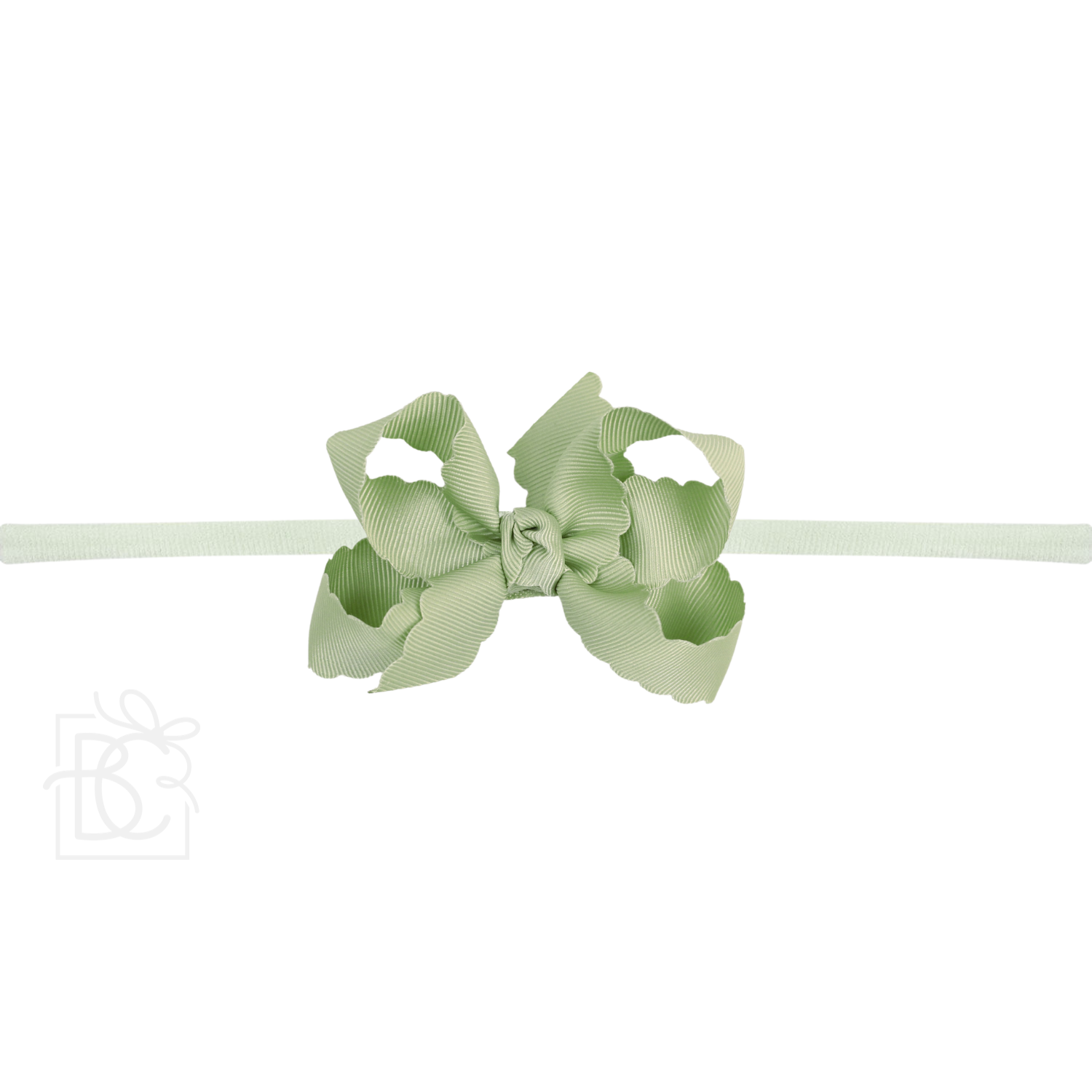 Thin Nylon Headband with Grosgrain Scalloped Edge Hair Bow