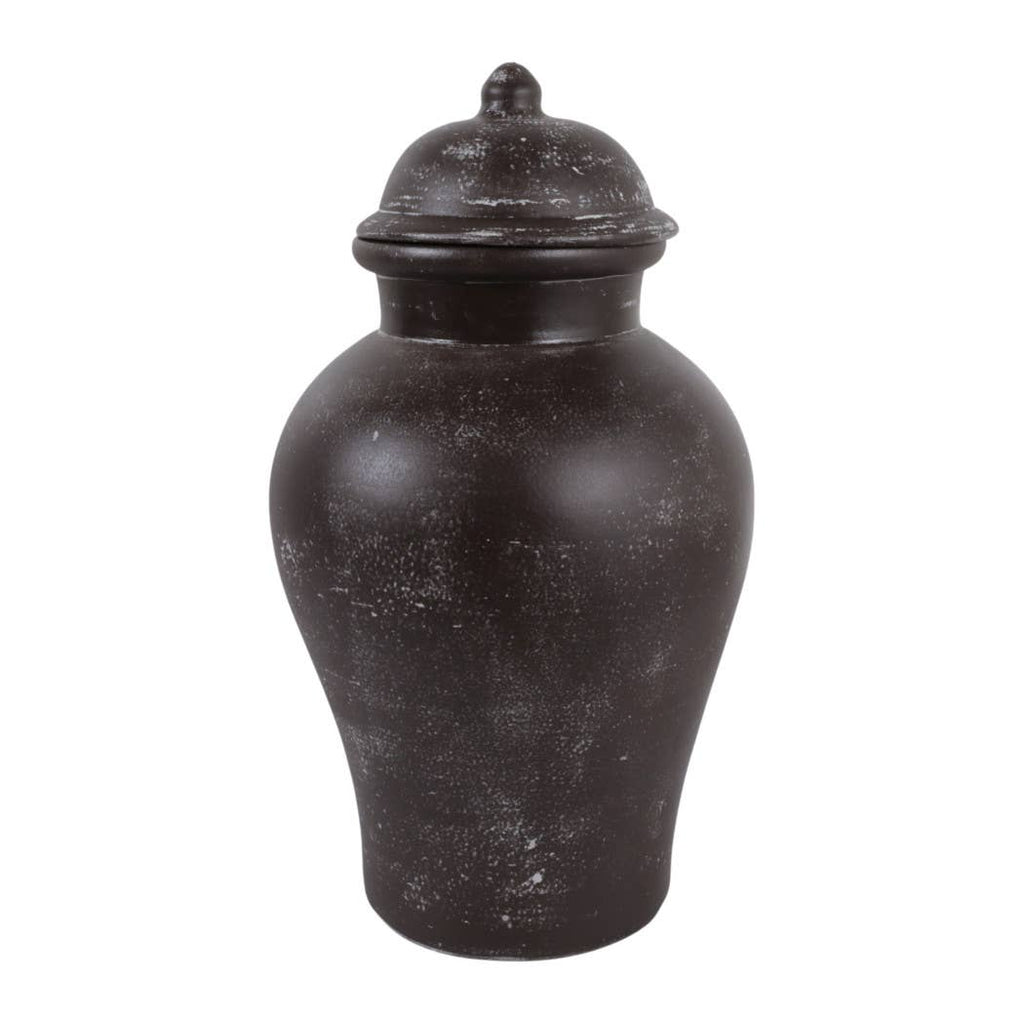 Decorative Jar - Brown Terracotta Container with Lid, 19 in.