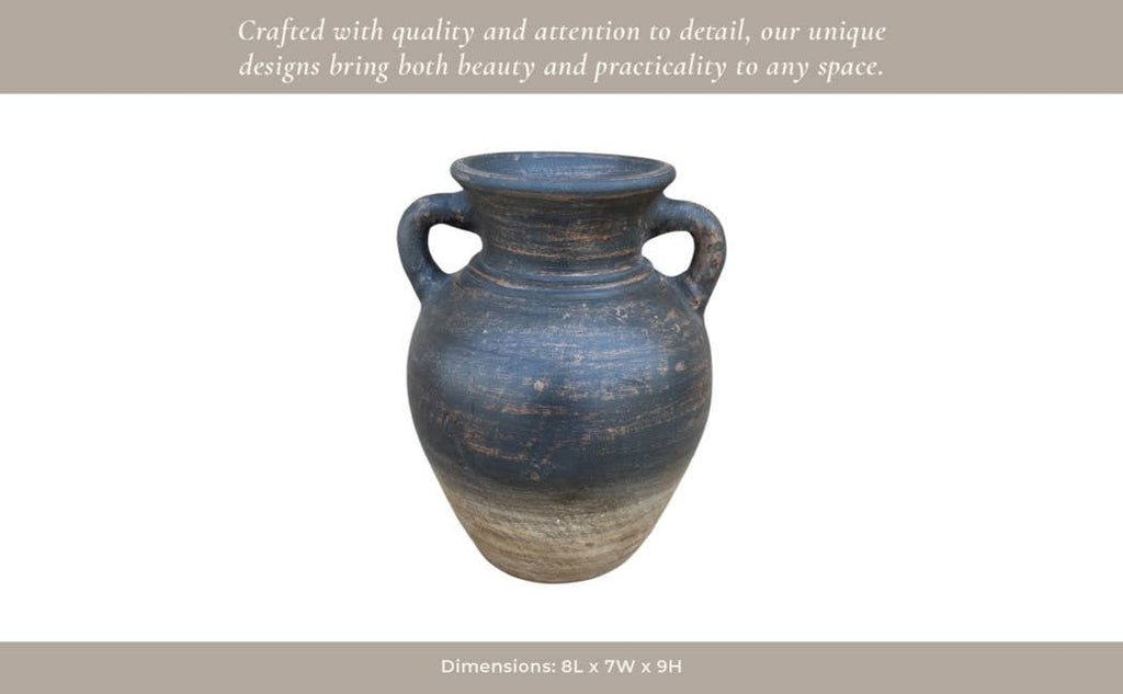 Decorative Vase - Brown Terracotta Amphora with Handles, 9 in.