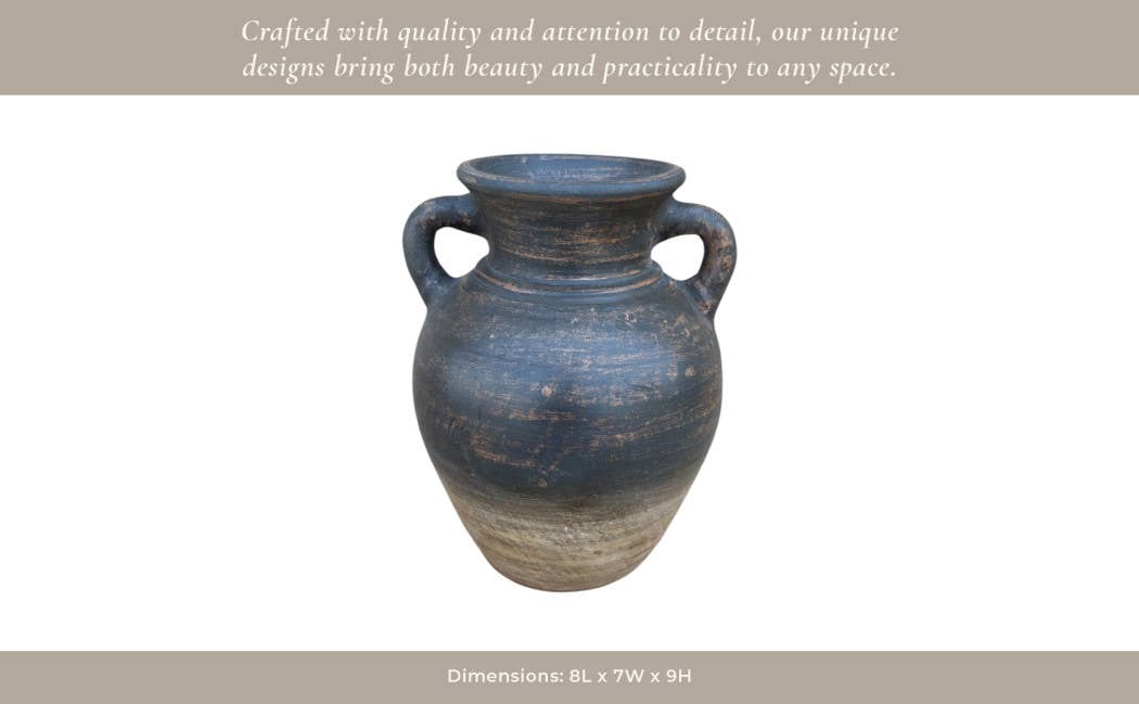 Decorative Vase - Brown Terracotta Amphora with Handles, 9 in.
