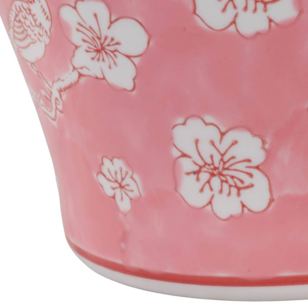 Decorative Jar - Pink/White Ceramic Floral Chinoiserie, 18 in.