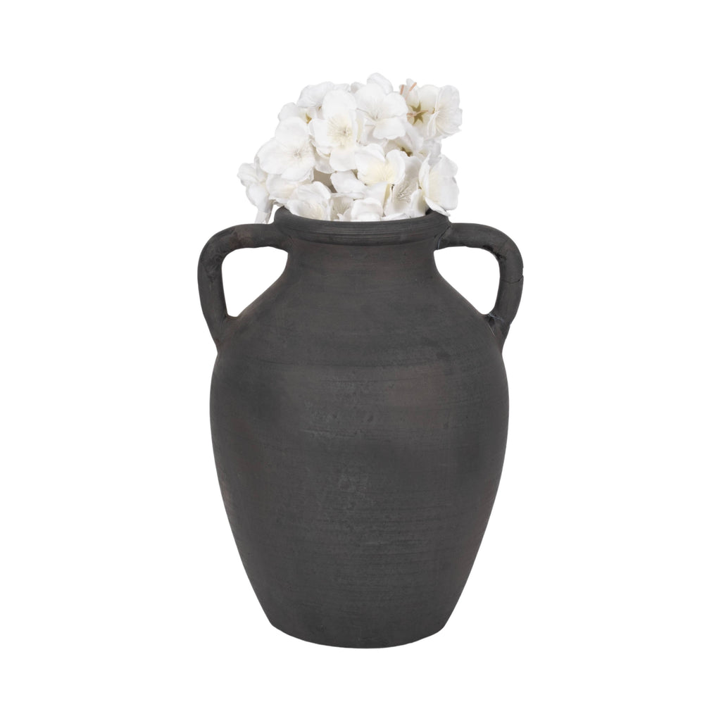 Decorative Vase - Black Terracotta with Handles, 13 in.