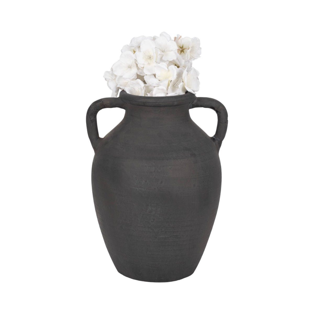 Decorative Vase - Black Terracotta with Handles, 13 in.
