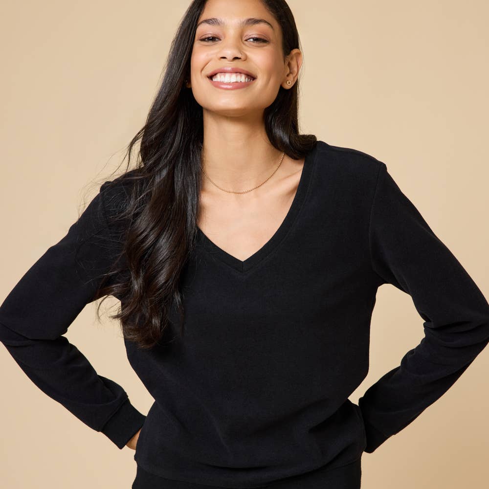 Vintage Velvet V-Neck with Wide Leg Pant