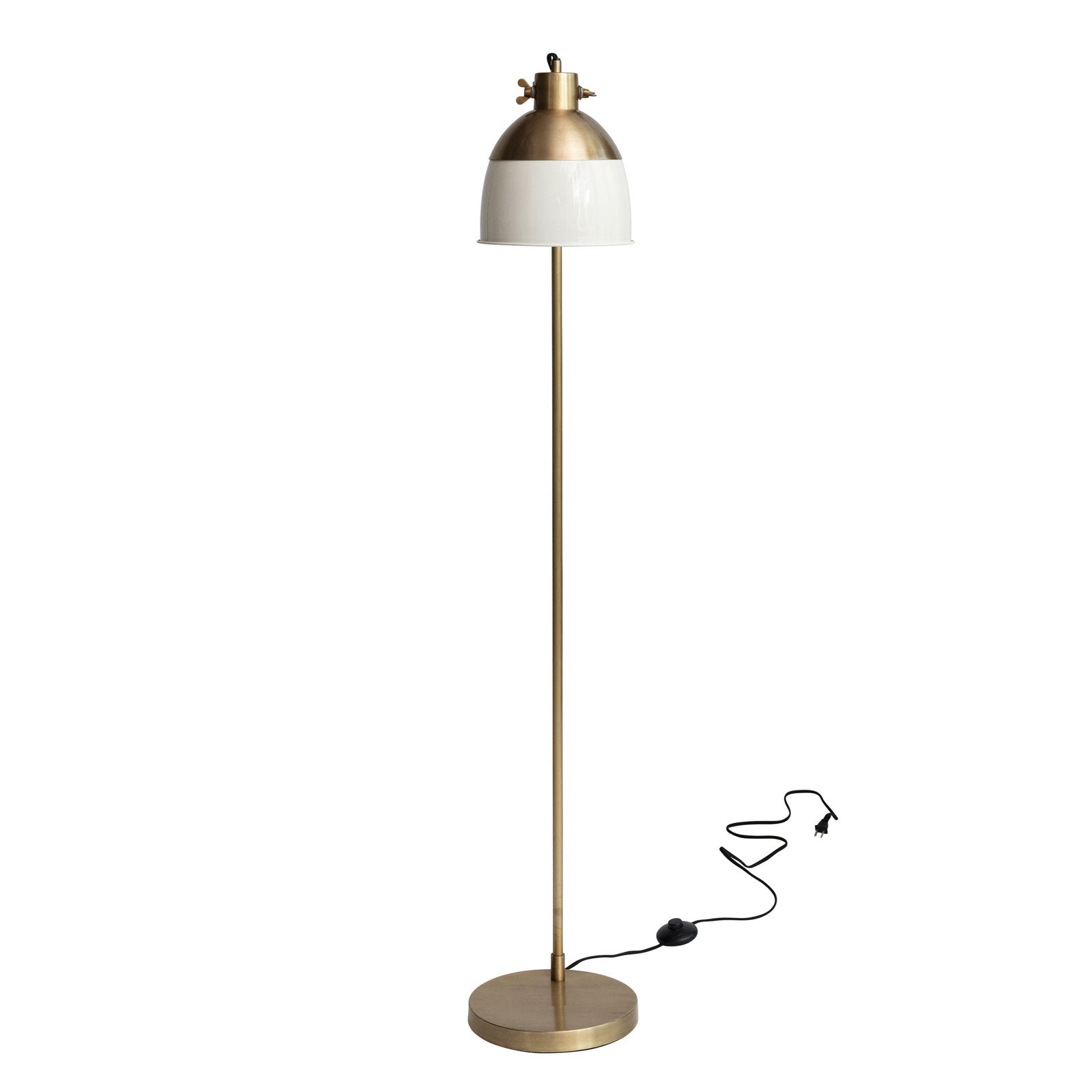Metal Floor Lamp w/ Cream Color Enameled Shade, Antique Brass Finish