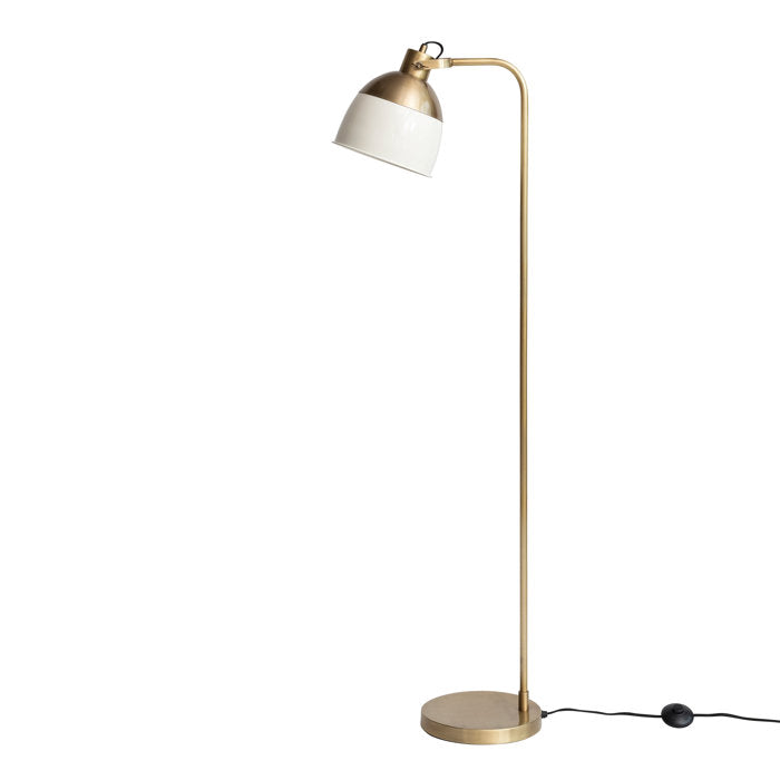 Metal Floor Lamp w/ Cream Color Enameled Shade, Antique Brass Finish