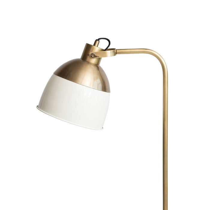 Metal Floor Lamp w/ Cream Color Enameled Shade, Antique Brass Finish