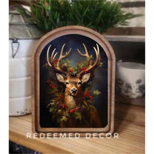 Redeemed Decor Arch Top Reindeer Wreath Framed Art