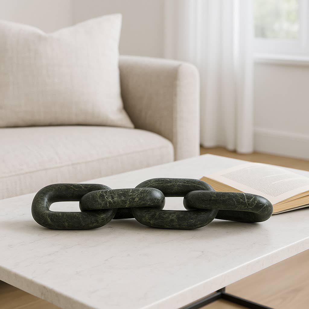 Marble Modern Four-Link Chain Sculpture - Green, 14 in.