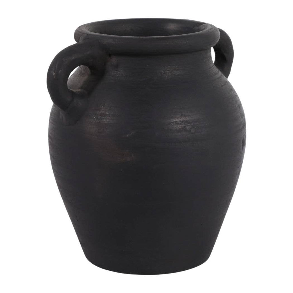 Decorative Vase - Black Terracotta Bud with Handles, 6 in.