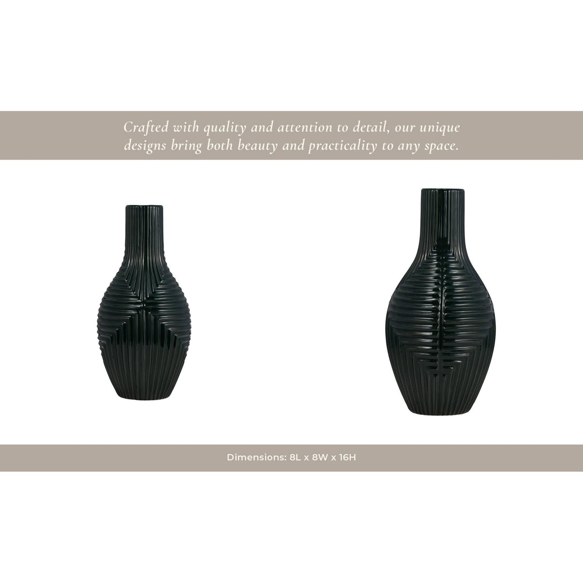 Forest Green Tribal Ribbed Ceramic Vase, 16 in.