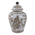 Temple Jar - Brown/White Ceramic Chinoiserie Bird, 12 in.