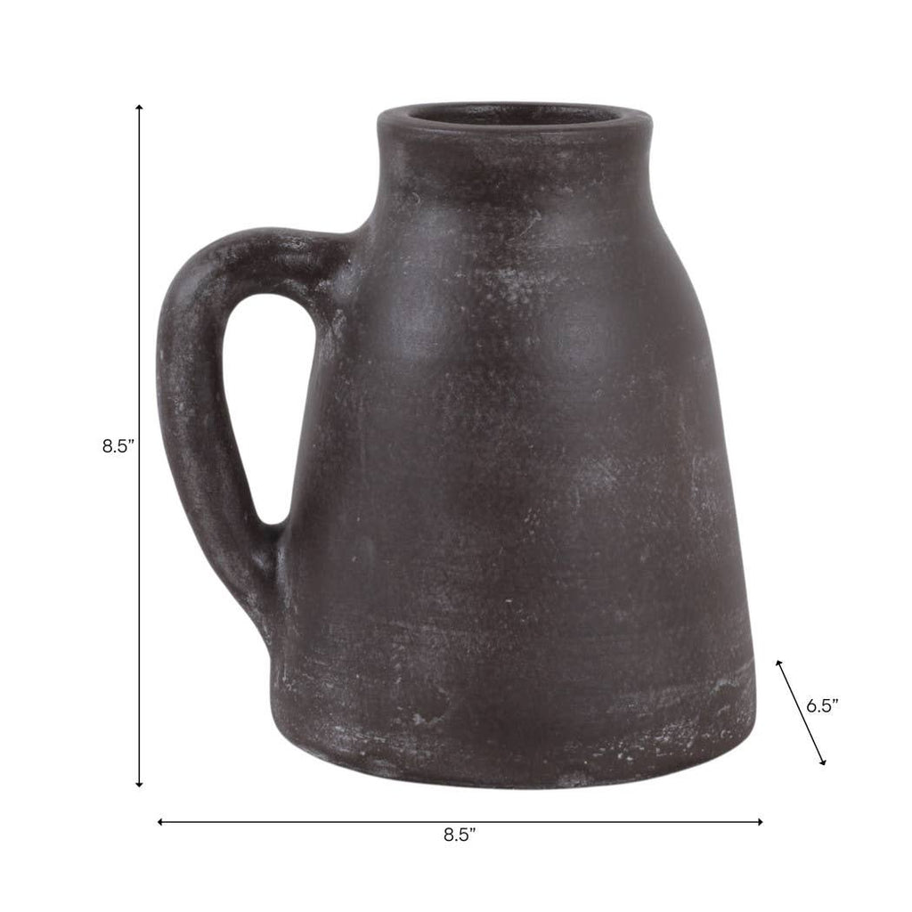 Decorative Vase - Brown Ceramic Handmade with Handle, 8 in.