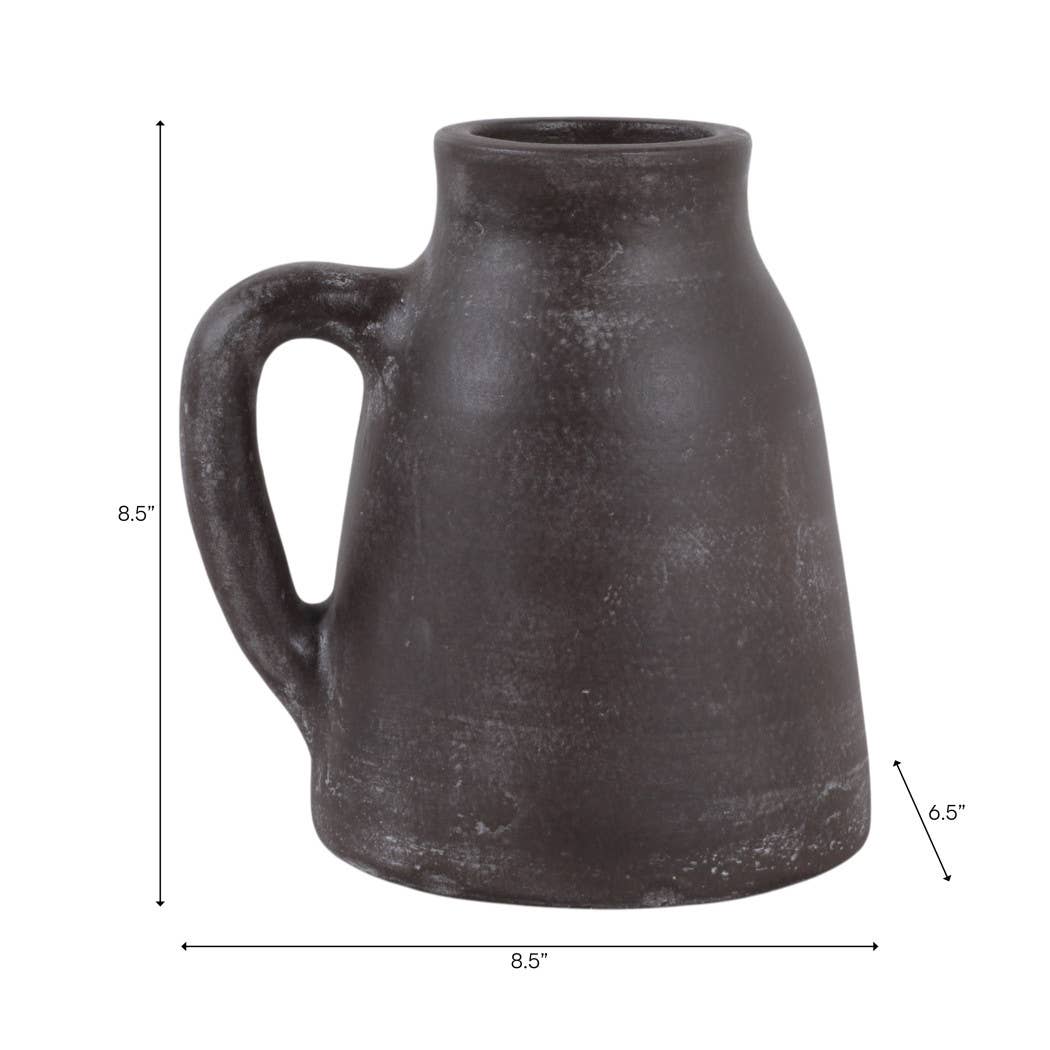 Decorative Vase - Brown Ceramic Handmade with Handle, 8 in.