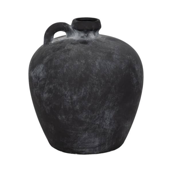 Decorative Vase - Black Weathered Terracotta Jug Handle, 10 in.