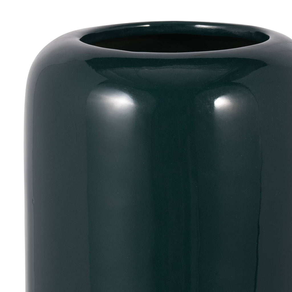 Green Grooved Ceramic Vase with Rounded Rim, 18 in.