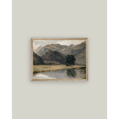 River Mountainscape Framed Antique Art