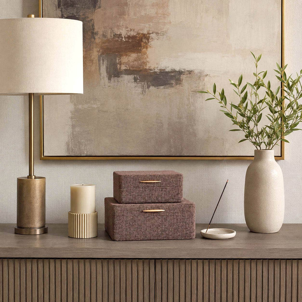 Brown and Gold Rounded-Corner Wood Boxes, Set of 2, 9 in.