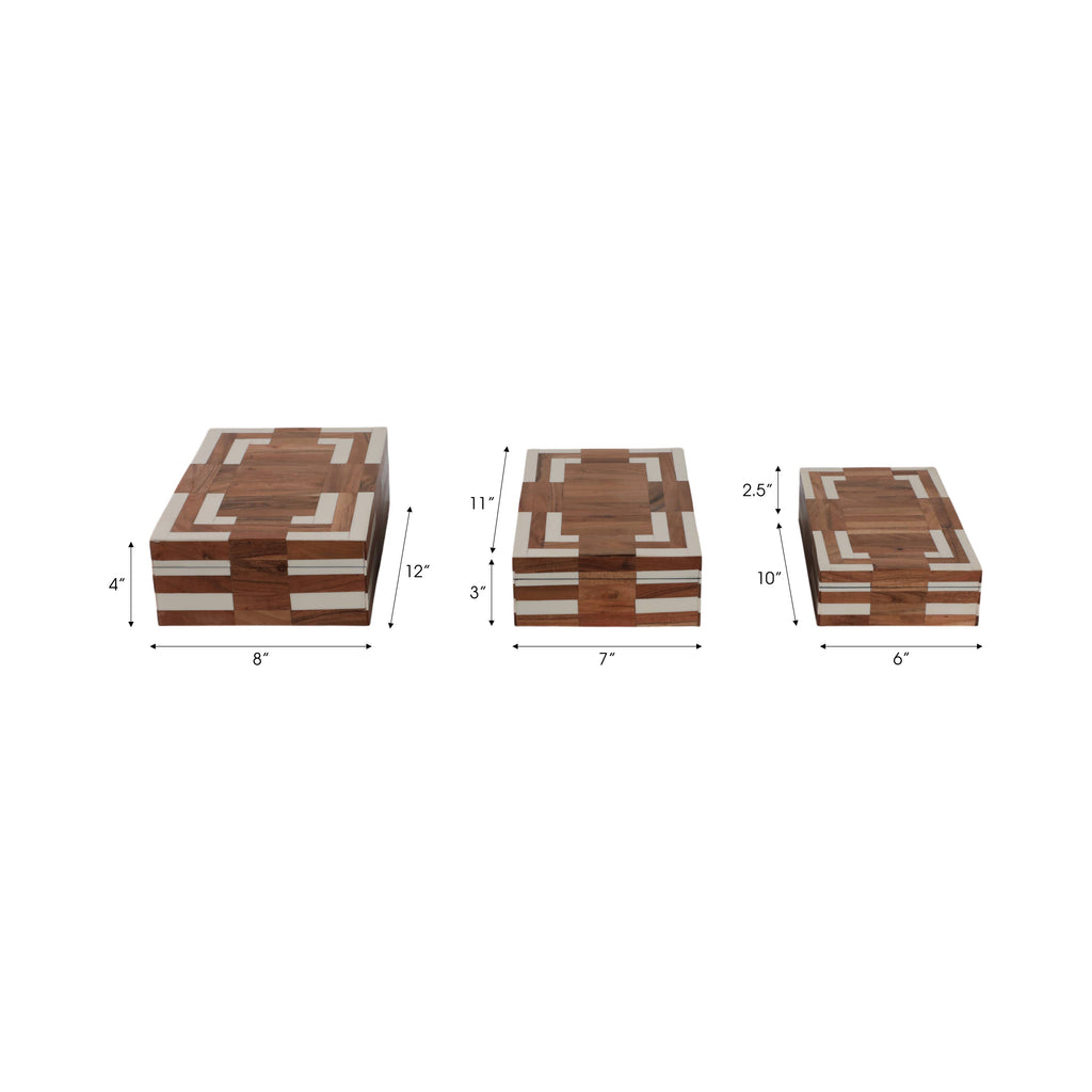 Decorative Boxes Set of 3 - Ivory Wooden Inlay, 10/11/12 in.