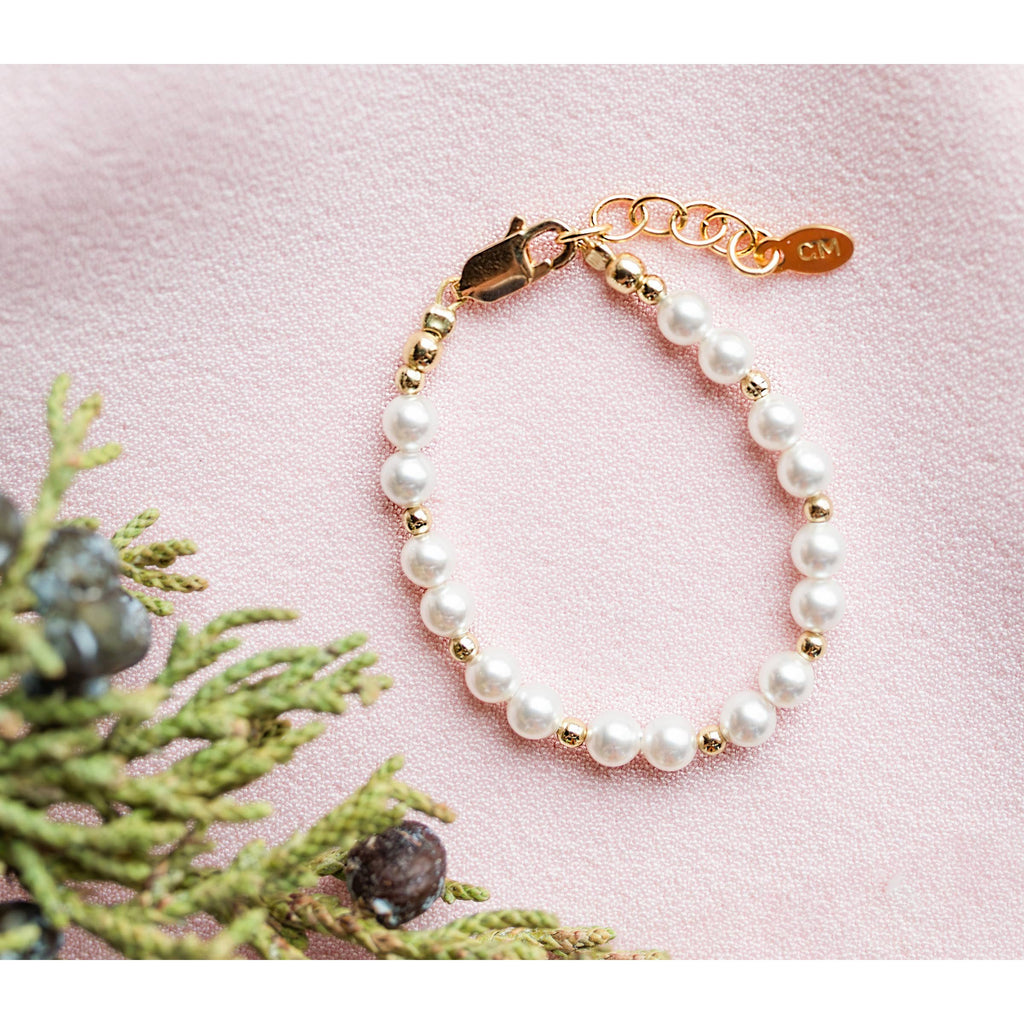 Cherished Moments Brynn, Girls 14K Gold-Plated Pearl Baby Bracelet Children's Jewelry