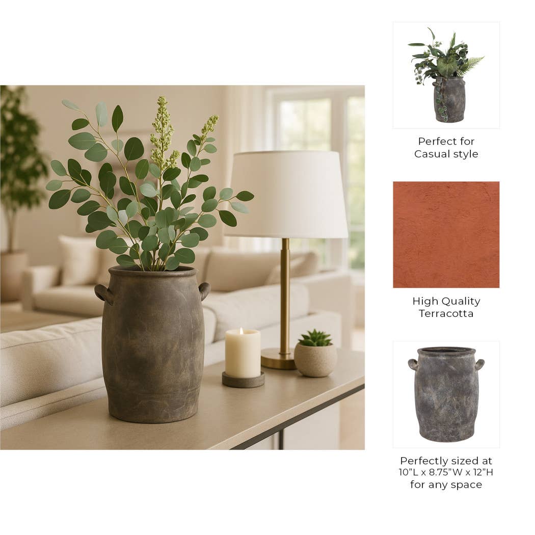 Decorative Vase - Brown Terracotta Textured Tall, 12 in.