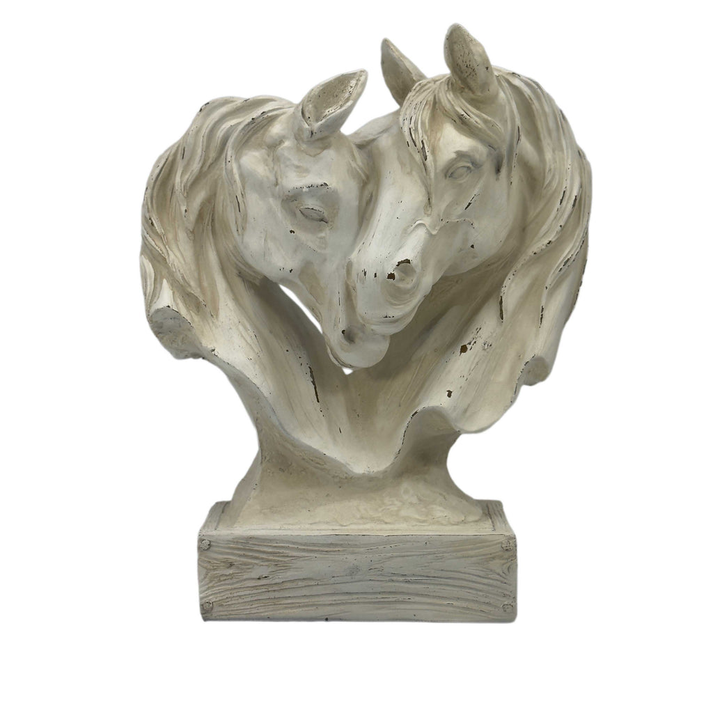 16" Horse Head Heart Wood-Like Carving Statue Centerpiece